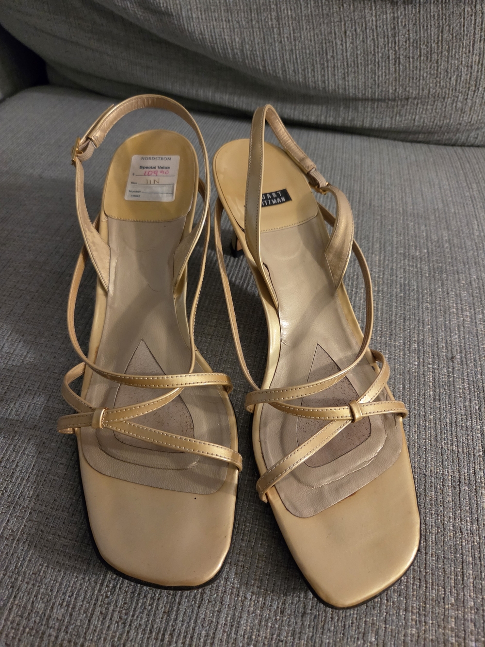 Stuart Weitzman Nude Beige Strappy Slingback Heels